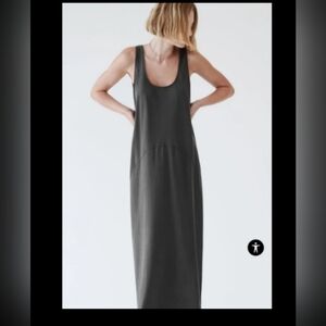 NWT ZARA Washed Effect Cotton Dress Round Neck Thick Strap Midi Charcoal Gray S